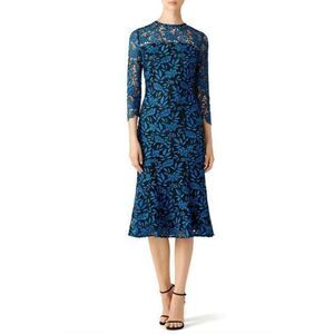 SHOSHANNA Black and Blue Knit Floral Lace Longsleeves Dress US 2